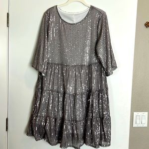 BEINOSE Women Sequin Short Sleeve Baby Doll Dress